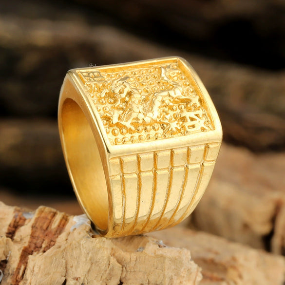 Wholesale Unisex Vintage Geometric Titanium Steel Ring With Goldplated Carving