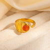 Wholesale Unisex Vintage Geometric U Shape Natural Stone Titanium Steel Ring With Electroplating