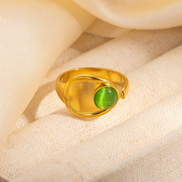 Wholesale Unisex Vintage Geometric U Shape Natural Stone Titanium Steel Ring With Electroplating