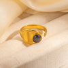 Wholesale Unisex Vintage Geometric U Shape Natural Stone Titanium Steel Ring With Electroplating