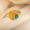 Wholesale Unisex Vintage Geometric U Shape Natural Stone Titanium Steel Ring With Electroplating