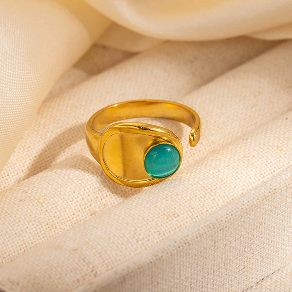 Wholesale Unisex Vintage Geometric U Shape Natural Stone Titanium Steel Ring With Electroplating