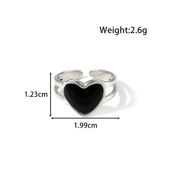 Wholesale Unisex Vintage Style Titanium Steel Opening Adjustable Ring With Heart Shape And Electroplating Treatment