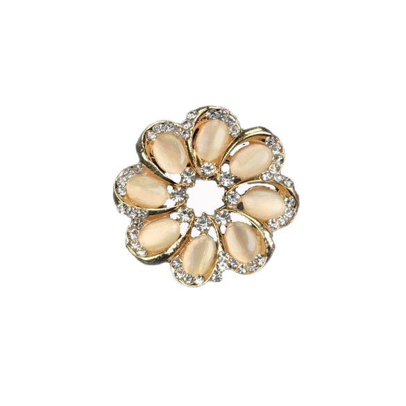 Wholesale Unisex Zinc Alloy Flower Patterned Round Cat's Eye Stone Corsage Brooch With Electroplating
