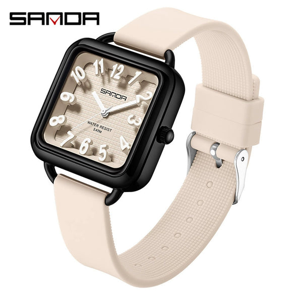 Wholesale Universal Fashionable Small Fresh Square Zinc Alloy Case Silicone Strap Stainless Steel Buckle Waterproof Quartz Watch With Mineral Tempered Glass Mirror