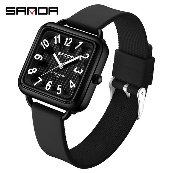 Wholesale Universal Fashionable Small Fresh Square Zinc Alloy Case Silicone Strap Stainless Steel Buckle Waterproof Quartz Watch With Mineral Tempered Glass Mirror