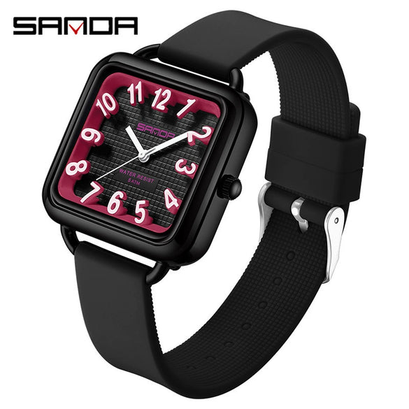 Wholesale Universal Fashionable Small Fresh Square Zinc Alloy Case Silicone Strap Stainless Steel Buckle Waterproof Quartz Watch With Mineral Tempered Glass Mirror