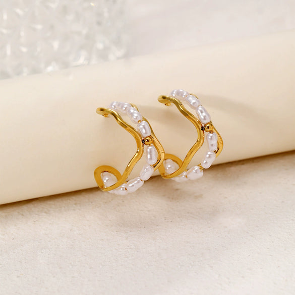 Wholesale Ushaped Pearl Goldplated Stainless Steel Earrings For Women In Ins Style
