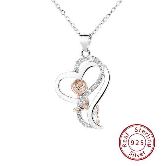 Wholesale Valentine's Day Heart Shaped Silver 925 Sterling Pendant Necklace With Diamond Twocolor And Flower Pattern Electroplated
