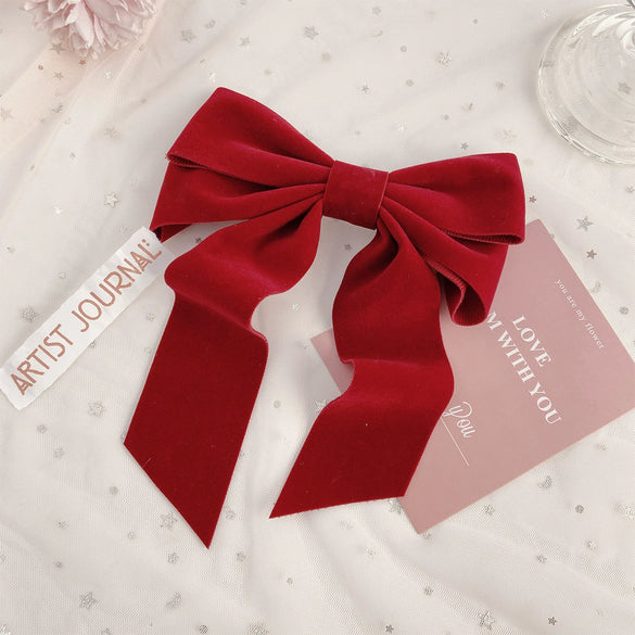 Wholesale Velvet Duckbill Hairpin Sweet Handmade Women's Wine Red Bow Hair Accessory
