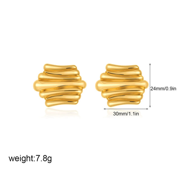 Wholesale Versatile Geometric Exaggerated Retro Glossy Asymmetrical Striped Copper Electroplated Women's Earrings