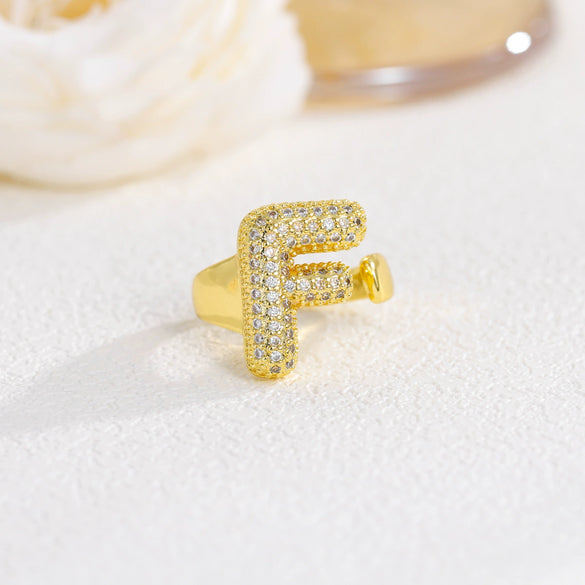 Wholesale Versatile Light Luxury Hand Jewelry Copper Letter Rings Inlaid With Zircon And Electroplated