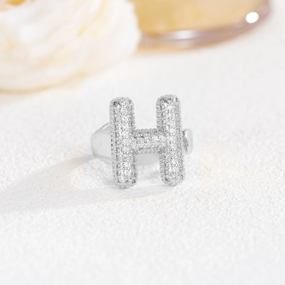 Wholesale Versatile Light Luxury Hand Jewelry Copper Letter Rings Inlaid With Zircon And Electroplated