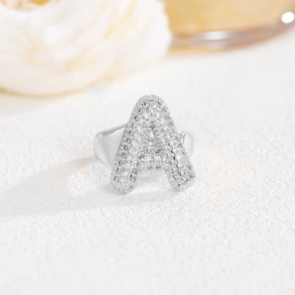 Wholesale Versatile Light Luxury Hand Jewelry Copper Letter Rings Inlaid With Zircon And Electroplated