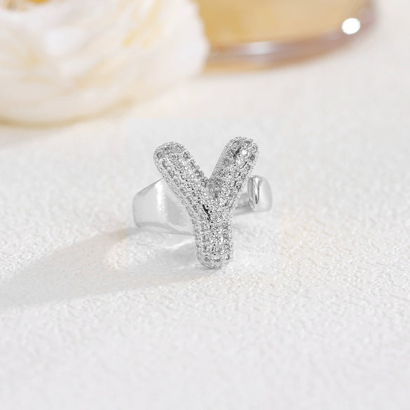Wholesale Versatile Light Luxury Hand Jewelry Copper Letter Rings Inlaid With Zircon And Electroplated