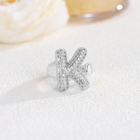 Wholesale Versatile Light Luxury Hand Jewelry Copper Letter Rings Inlaid With Zircon And Electroplated