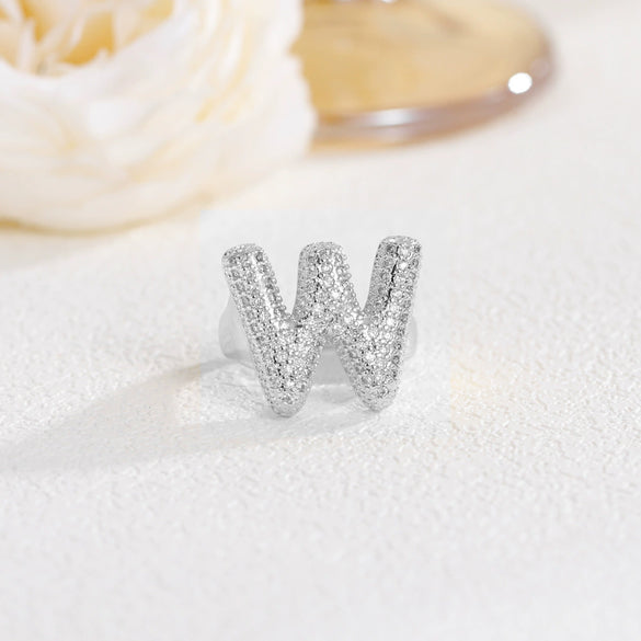 Wholesale Versatile Light Luxury Hand Jewelry Copper Letter Rings Inlaid With Zircon And Electroplated