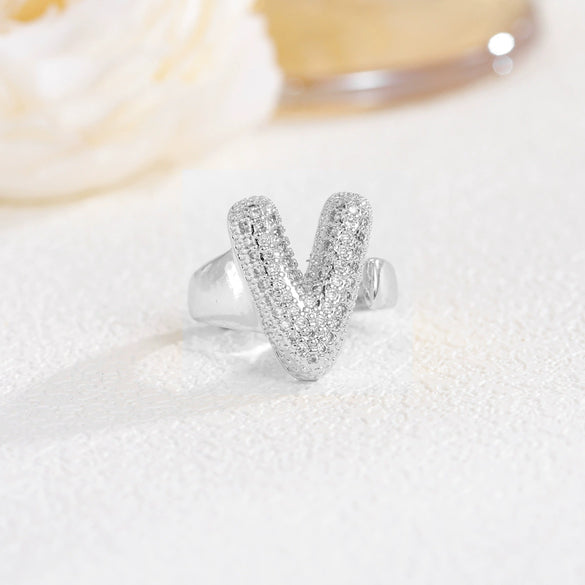 Wholesale Versatile Light Luxury Hand Jewelry Copper Letter Rings Inlaid With Zircon And Electroplated