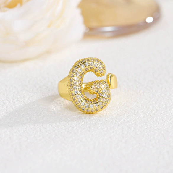 Wholesale Versatile Light Luxury Hand Jewelry Copper Letter Rings Inlaid With Zircon And Electroplated