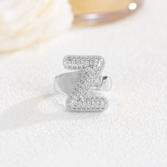 Wholesale Versatile Light Luxury Hand Jewelry Copper Letter Rings Inlaid With Zircon And Electroplated