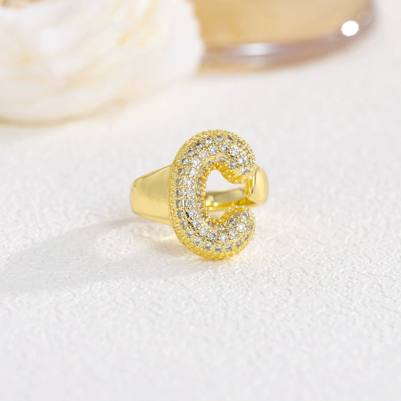 Wholesale Versatile Light Luxury Hand Jewelry Copper Letter Rings Inlaid With Zircon And Electroplated