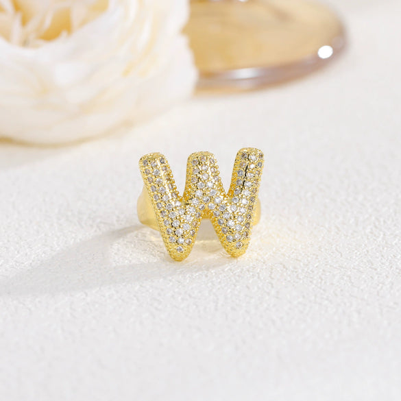 Wholesale Versatile Light Luxury Hand Jewelry Copper Letter Rings Inlaid With Zircon And Electroplated