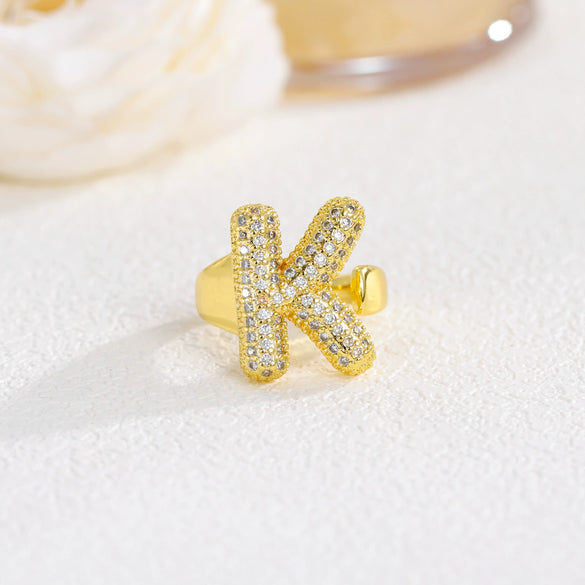 Wholesale Versatile Light Luxury Hand Jewelry Copper Letter Rings Inlaid With Zircon And Electroplated