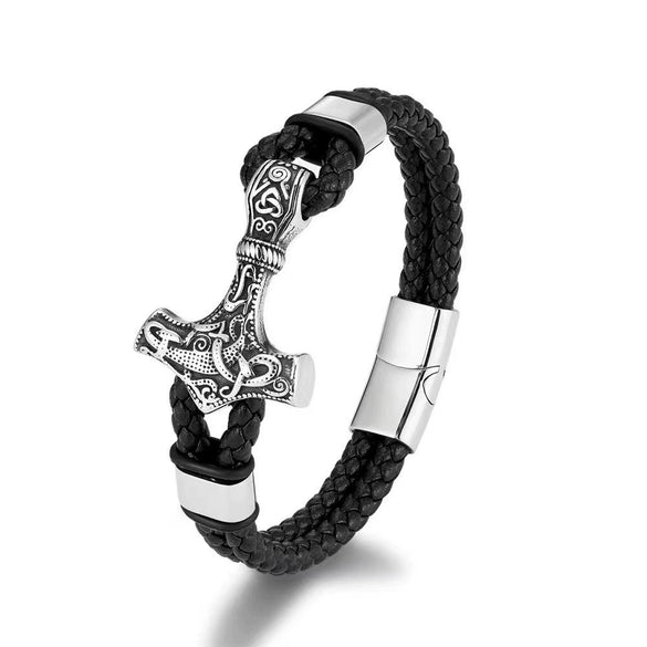 Wholesale Viking Jewelry Cowhide Rope Bracelet Alloy Magnetic Buckle Geometric Style Electroplated For Men