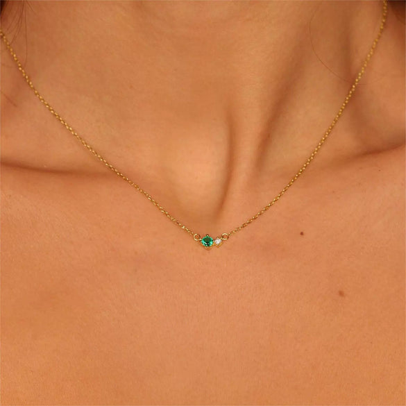 Wholesale Vintage Artistic Clavicle Necklace With Birthstone Zircon Titanium Steel Plated 18K Gold Geometric Style Ochain Electroplating