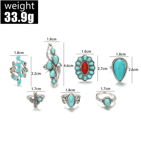 Wholesale Vintage Bohemian Dropshaped Carved Hollow Ring Set For Women Alloy Material With Geometric And Leaf Pattern Electroplated