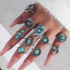 Wholesale Vintage Carved Turquoise Ring With Turtle Flower Combination For Women Alloy Material Geometric Pattern Electroplating Process