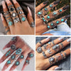 Wholesale Vintage Carved Turquoise Ring With Turtle Flower Combination For Women Alloy Material Geometric Pattern Electroplating Process