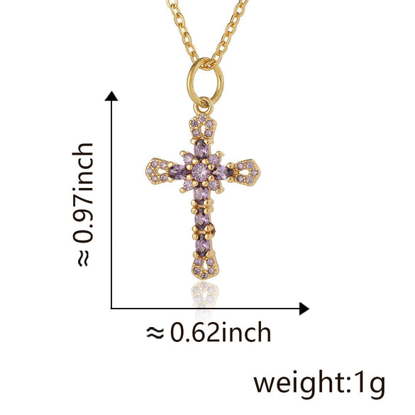 Wholesale Vintage Copper Plated 18K Gold Microinlaid Zircon Cross Pendant Necklace For Women