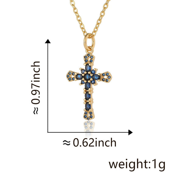 Wholesale Vintage Copper Plated 18K Gold Microinlaid Zircon Cross Pendant Necklace For Women