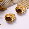 Wholesale Vintage Cshaped Tiger Eye Stone Stainless Steel Earrings With Pvd Electroplating