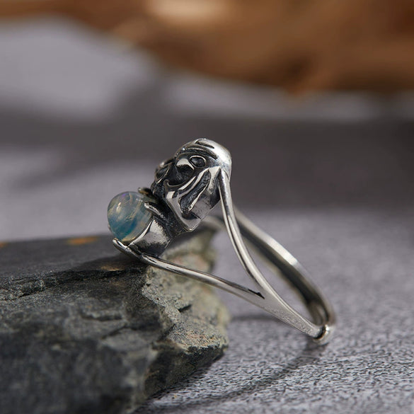 Wholesale Vintage Distressed S925 Sterling Silver Skull Ring Set With Precious Stones