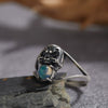 Wholesale Vintage Distressed S925 Sterling Silver Skull Ring Set With Precious Stones