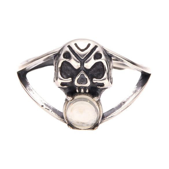 Wholesale Vintage Distressed S925 Sterling Silver Skull Ring Set With Precious Stones