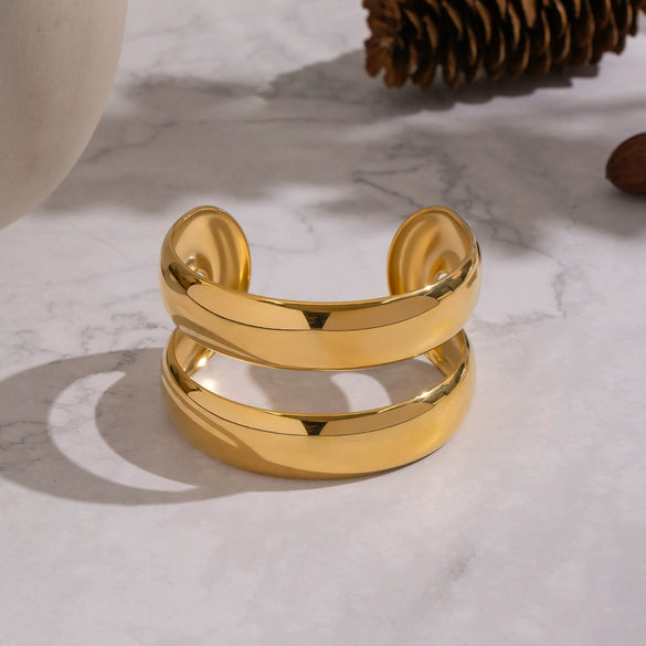 Wholesale Vintage Doublelayer Open Ring Bracelet Stainless Steel 18K Gold Electroplated Jewelry