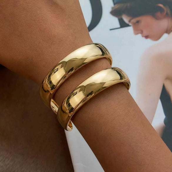 Wholesale Vintage Doublelayer Open Ring Bracelet Stainless Steel 18K Gold Electroplated Jewelry