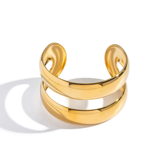 Wholesale Vintage Doublelayer Open Ring Bracelet Stainless Steel 18K Gold Electroplated Jewelry