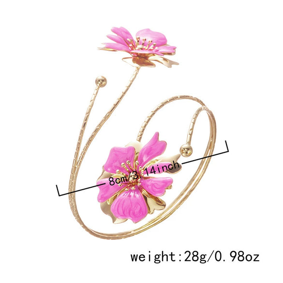Wholesale Vintage Drip Oil Flower Open Arm Bracelet Adjustable Arm Ring Alloy Accessories