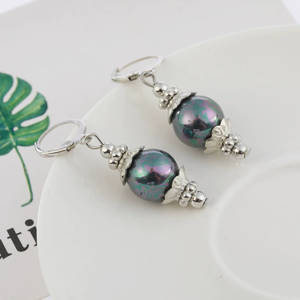 Wholesale Vintage Dropshaped Beads Pendant Earrings With Blue Lapis Lazuli Shell Beads