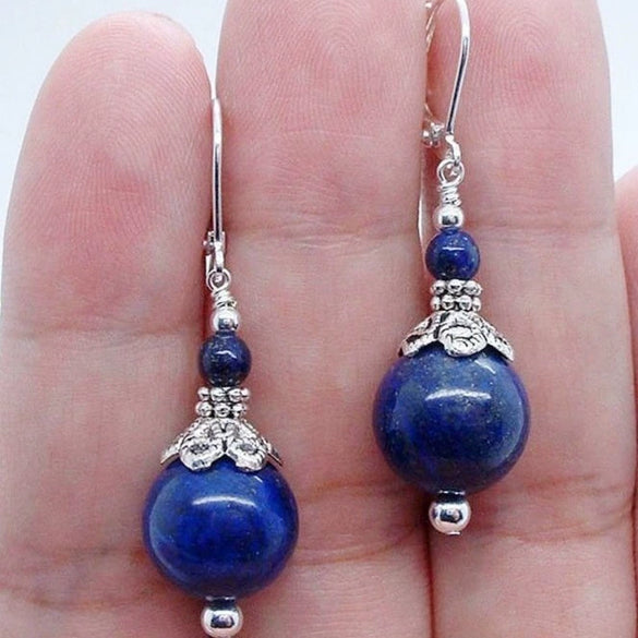 Wholesale Vintage Dropshaped Beads Pendant Earrings With Blue Lapis Lazuli Shell Beads