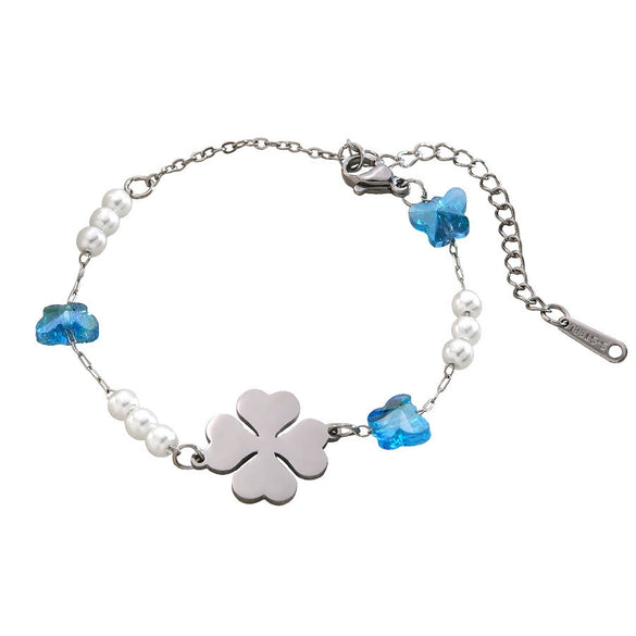 Wholesale Vintage Electroplated Stainless Steel Flowershaped Pearl Bracelet For Women