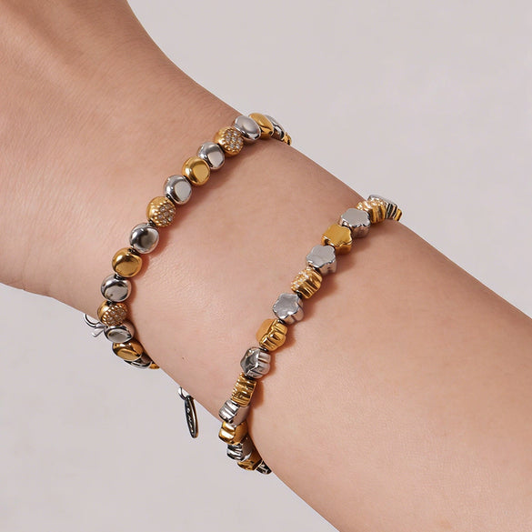 Wholesale Vintage Electroplated Stainless Steel Round Bead Handmade Beaded Bracelet And Necklace Set For Women