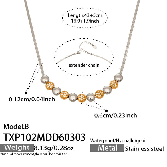 Wholesale Vintage Electroplated Stainless Steel Round Bead Handmade Beaded Bracelet And Necklace Set For Women