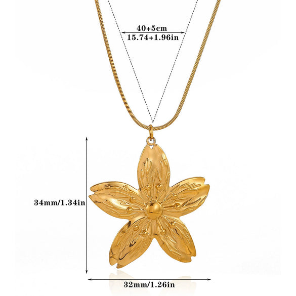Wholesale Vintage Exaggerated Gold Plated Stainless Steel And Titanium Steel Flower Stamen Pendant Collarbone O Word Chain For Women