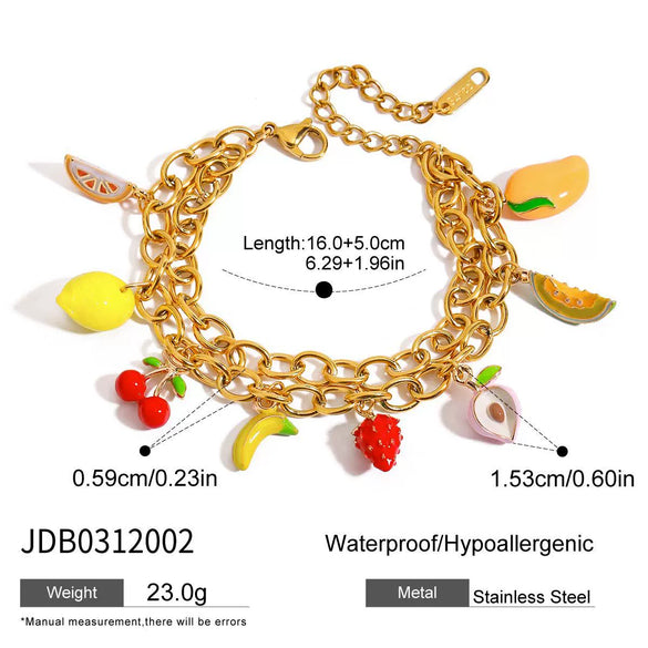 Wholesale Vintage Exquisite Girls Stainless Steel Double Cross Chain Fruit Shaped Bracelet With Electroplating