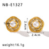 Wholesale Vintage Fashion Women's Stainless Steel Gold Stud Earrings With Round Inlaid Pearl Zircon And 18K Vacuum Plating In Furnace Geometric Design